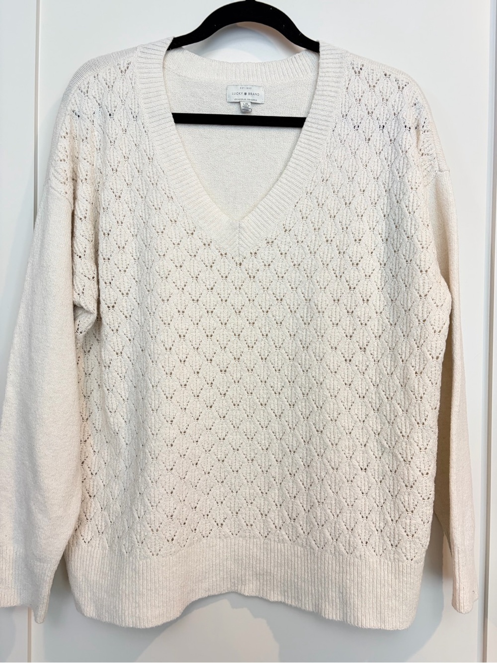 Lucky Brand Cream Pointelle Knit V-Neck Sweater